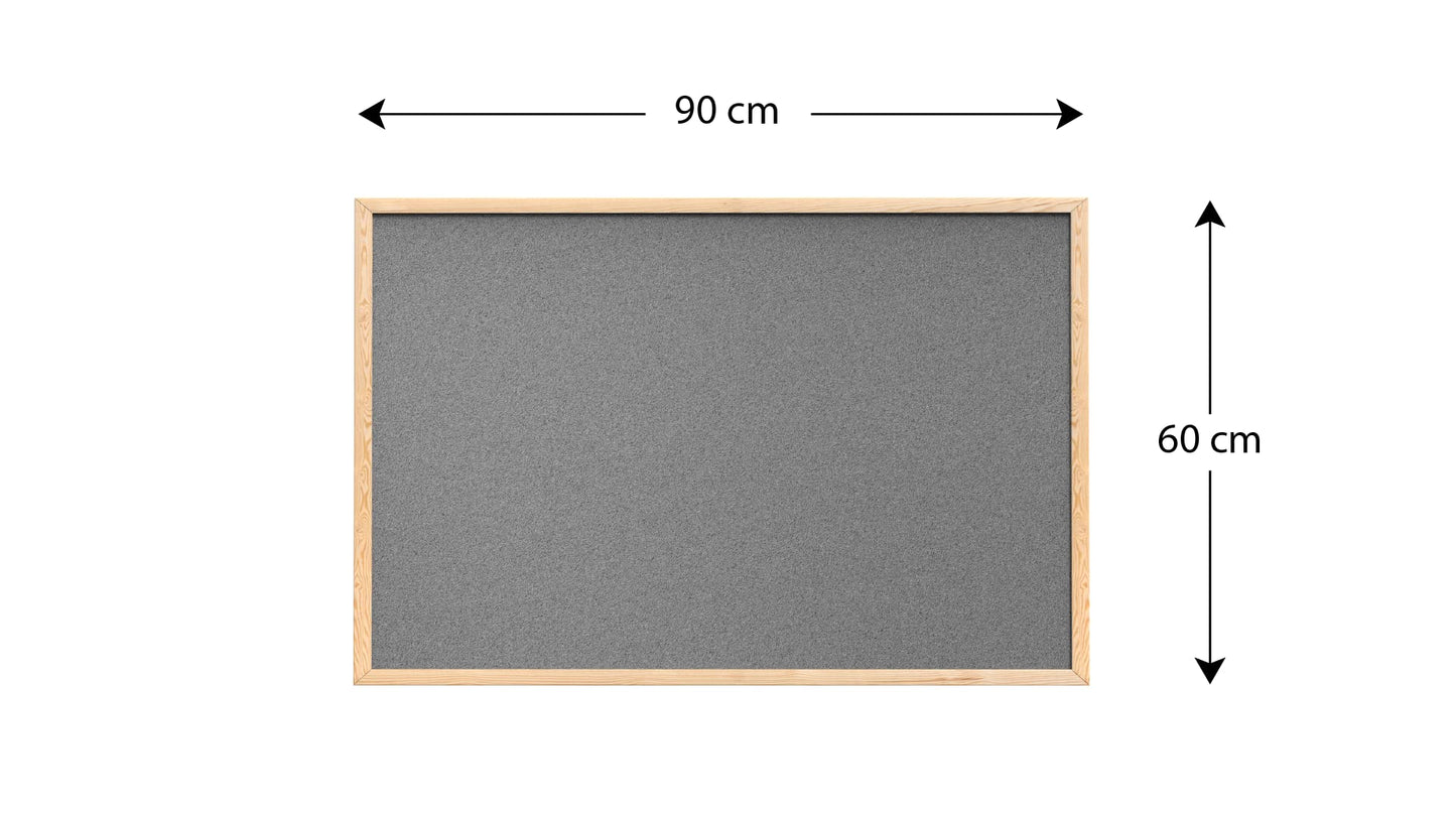 ALLboards Gray Pinboard with Wood Frame 90x60cm Corkboard Cork Wall Pinboard Cork Gray Surface