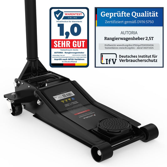 3T hydraulic jack - Low-profile floor jack with 2X rubber pad & dual piston - Quicklift from 75 mm lifting height - for cars, vehicles & SUVs - up to 3 tons lifting capacity - professional jack.