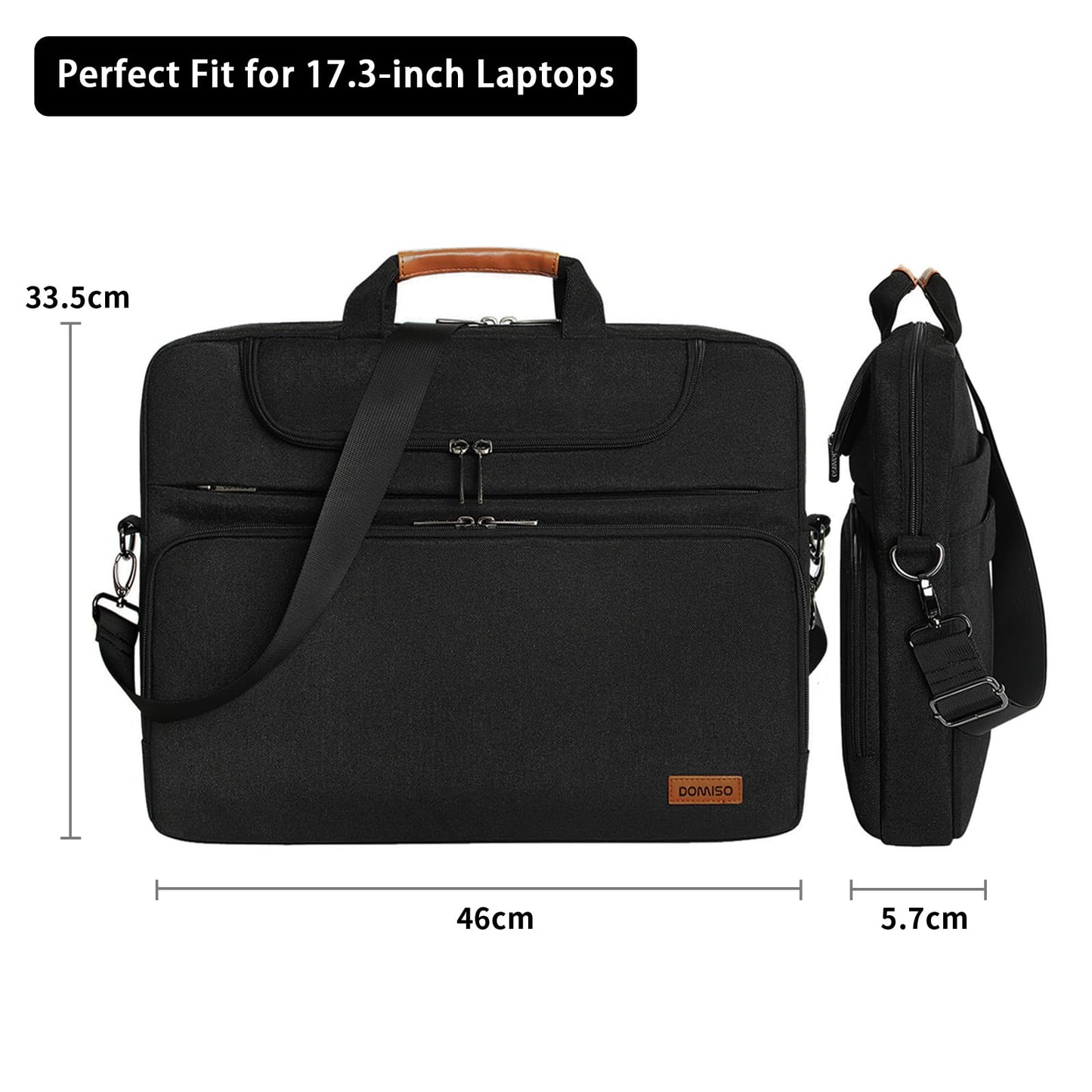 DOMISO 17 inch Laptop Bag Waterproof Laptop Case Shoulder Bag for Men Business for 17-17.3" Notebook/Dell/Lenovo/Acer/HP/MSI/ASUS, Black