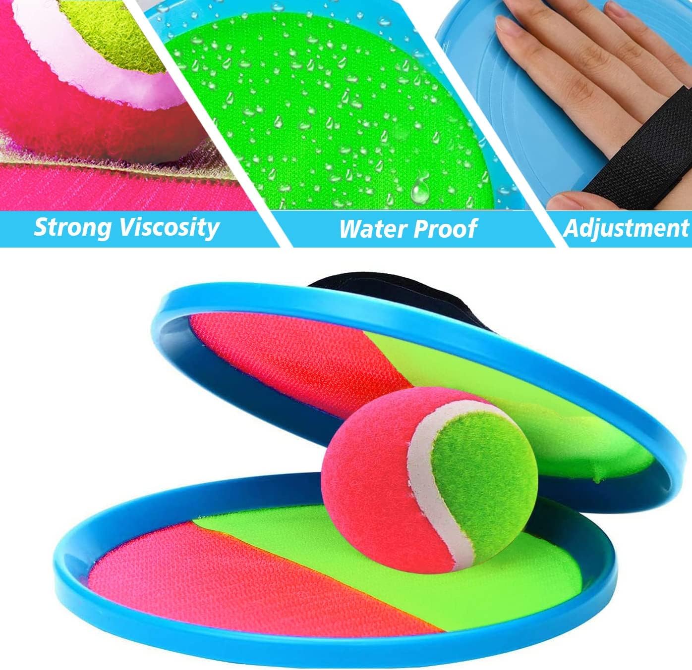 Jovico's Velcro Ball Toss Game, outdoor toy for kids, ages 3 4 5. Summer outdoor game with 4 discs and 4 balls.