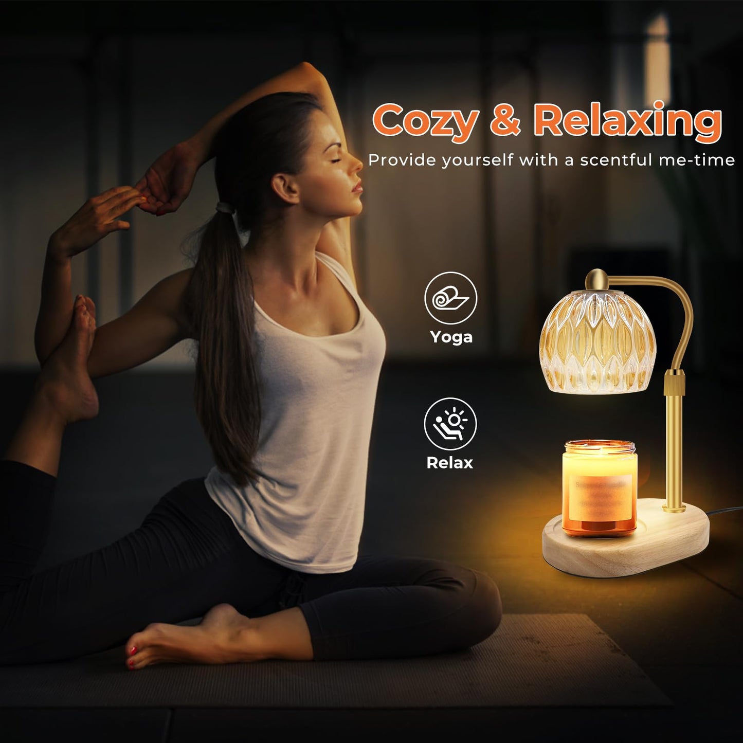 KPUY candle warmer lamp, candle warmer lamp with timer and dimmer, candle warmer, adjustable height scented candle warmer with 2 * 50W bulbs for jar candles, flameless (Gold)