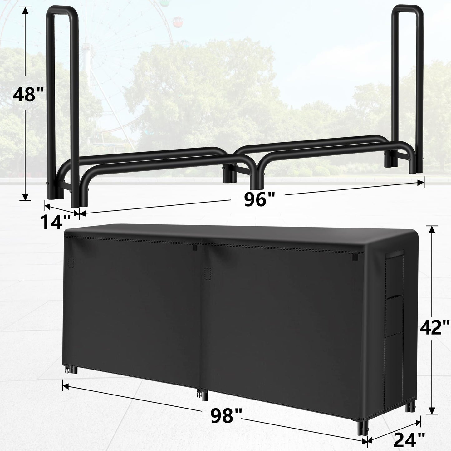 Amagabeli 244cmx61cmx107cm firewood rack Outdoor Wood Rack with Protective Cover Firewood Rack Outdoor Waterproof Firewood Rack Outdoor for Wood Stack Rack Storage Wood Suitable for Patio Storage