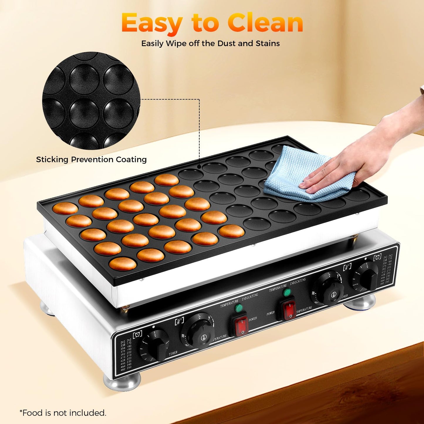 Holes Poffertjes Maker, 50 Holes Pancake Pan Mini Pancakes with 4 Cleaning Sponges 2 Brushes Whisk Food Clip