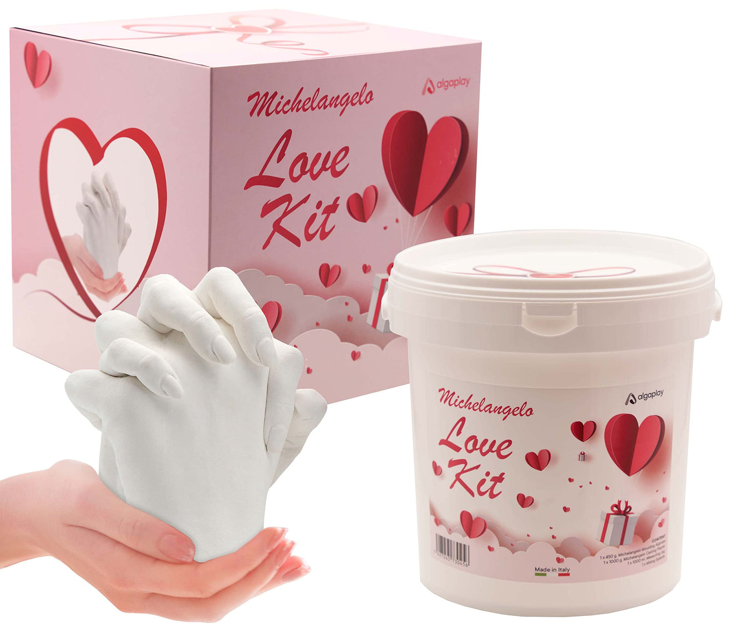 Michelangelo LOVE KIT 3D Handprint Set for Couples - Plaster hand impressions - Partner and couple gifts for women and men as wedding anniversary, anniversary gift for her and him, Valentine's Day.