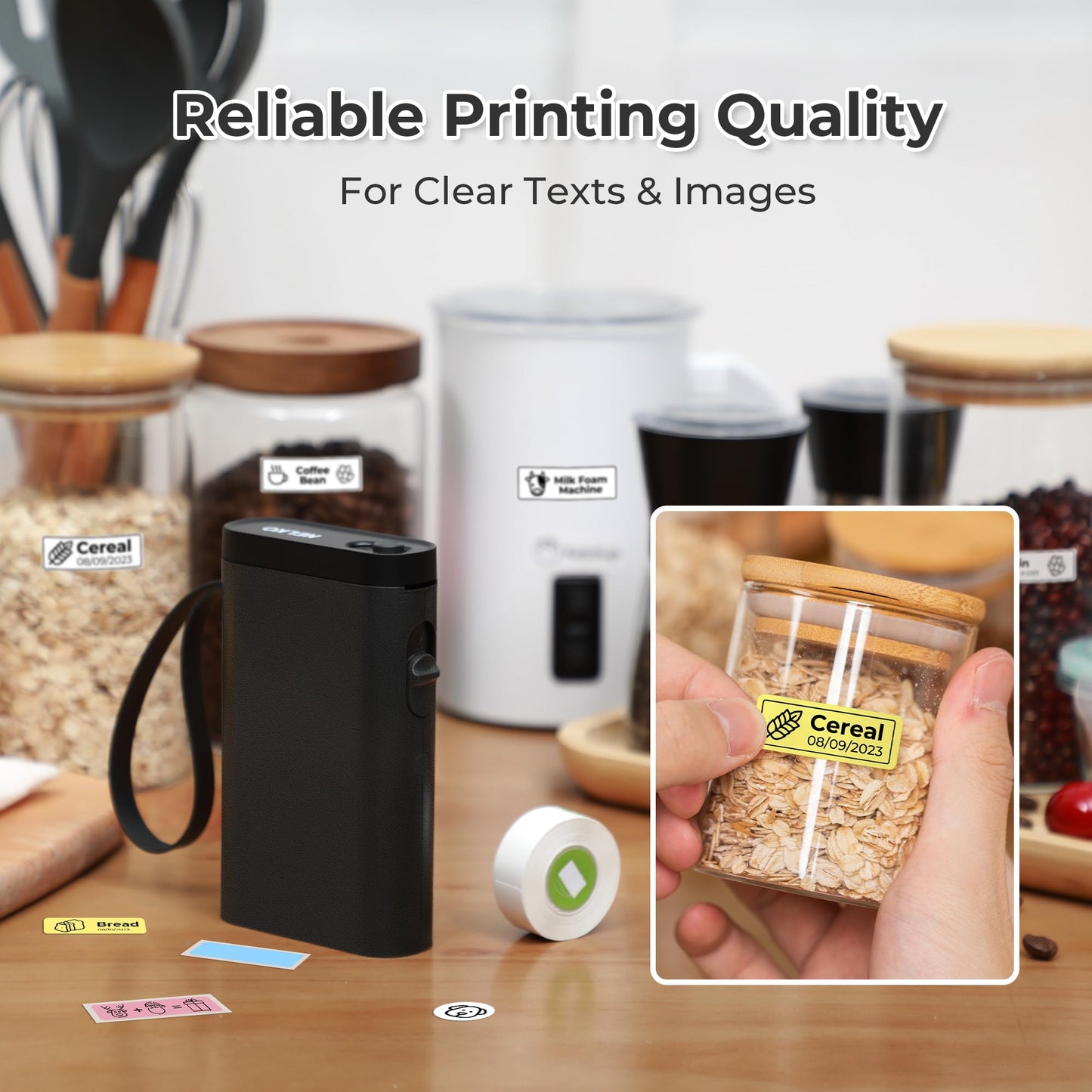 Nelko label printer, Bluetooth P21 self-adhesive labeling machine. Portable label printer, wireless, mini label printer with iOS and Android. For home use, black.
