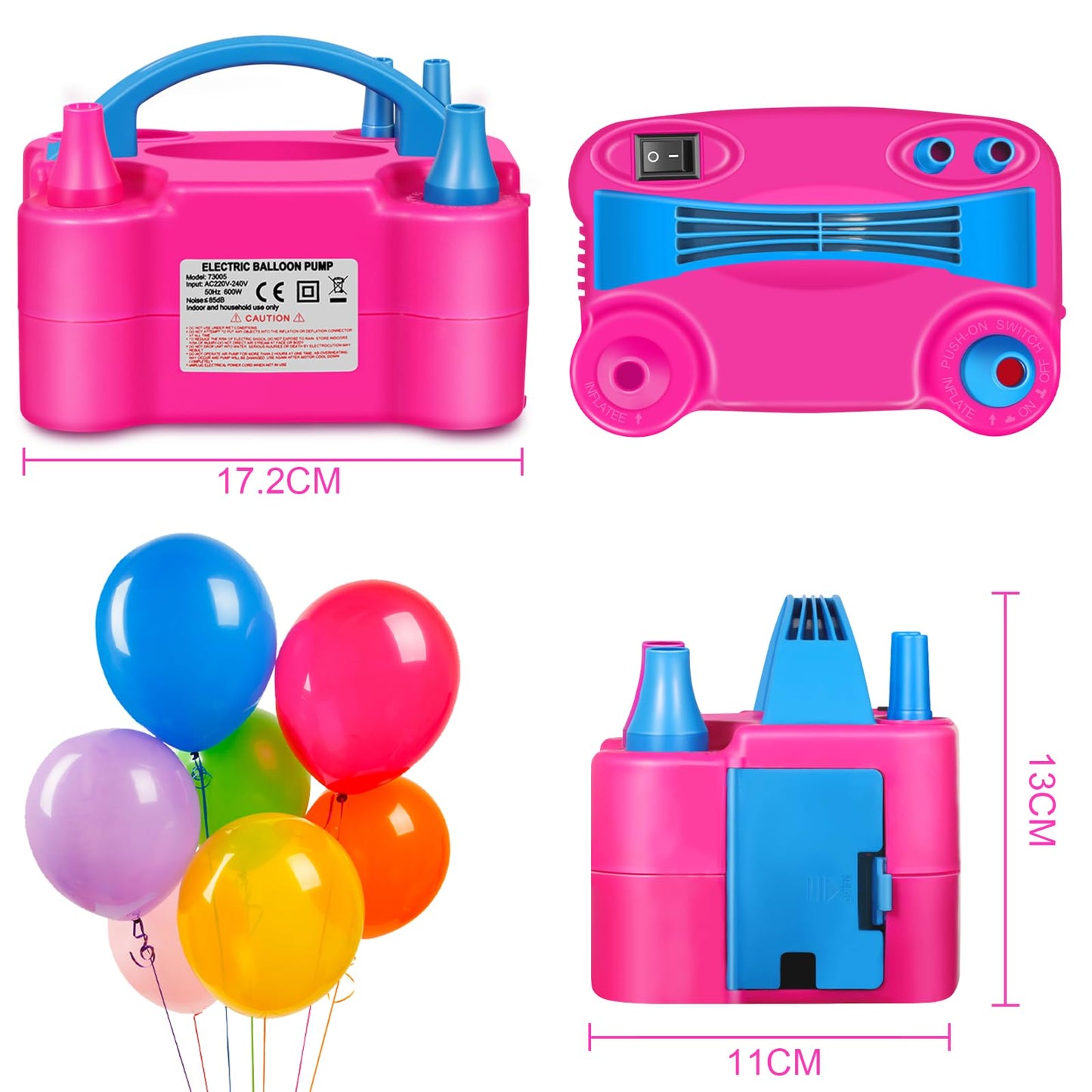 HELESIN Electric Balloon Pump, 600W Portable Balloon Inflator with 2 Inflation Modes, Balloon Blower for Birthday, Party, Christmas Decorations.