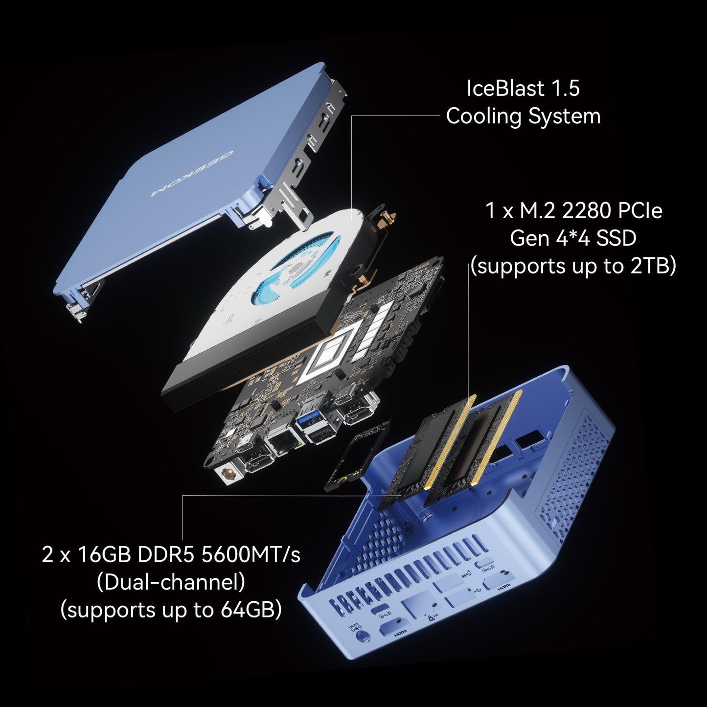 GEEKOM AI Mini PC AX8 Pro, AMD Ryzen R9-8945HS (8C/16T, up to 5.2GHz) Mini Desktop Computer 32GB DDR5 5600Mhz RAM & 2TB PCIe Gen 4 SSD, Mini PC with Windows 11 Pro, AMD Radeon 780M/WiFi 6E/BT5.2/2.5G LAN.