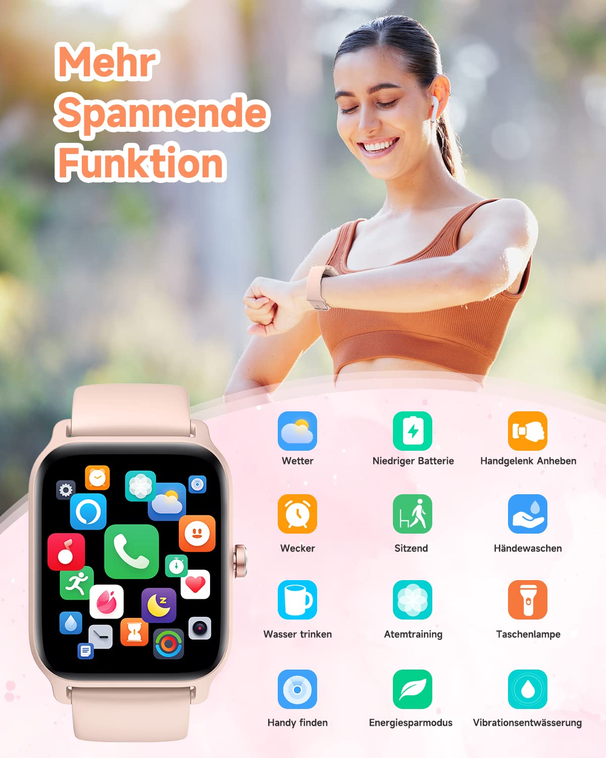 Gydom Smartwatch for Women with Phone Function Alexa Built-in, 1.8" Women's Fitness Watch with 100+ Sports Modes, Heart Rate Monitor SpO2 Sleep Monitor, IP68 Waterproof, Pedometer Watch Sports Watch for Android/iOS