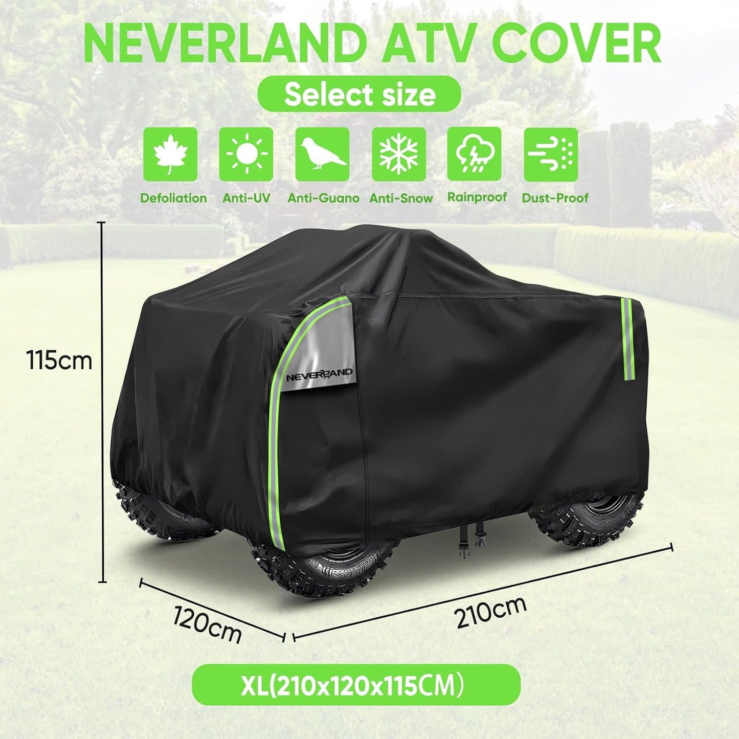 NEVERLAND XXXL Quad ATV Cover - Quad Vehicle Protection Cover 256*110*120cm Phosphorescent Dirt Repellent Winterproof Dustproof Rain UV Protection Black & Silver