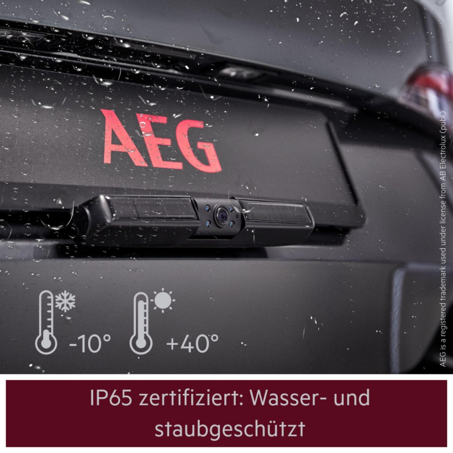 AEG Solar-powered backup camera RV 4.3, wireless, digital, parking/ maneuvering aid, with transmitter, LCD dual display, waterproof, night vision.