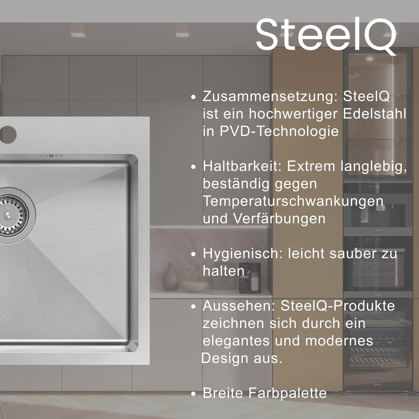 QUADRON sink single Stainless steel sink | Size 78 x 48 x 20 cm Color: Pvd-Golden | RUSSEL 111 Drop-in sink with faucet hole | Single-bowl kitchen sink with steel basin Stainless steel sink