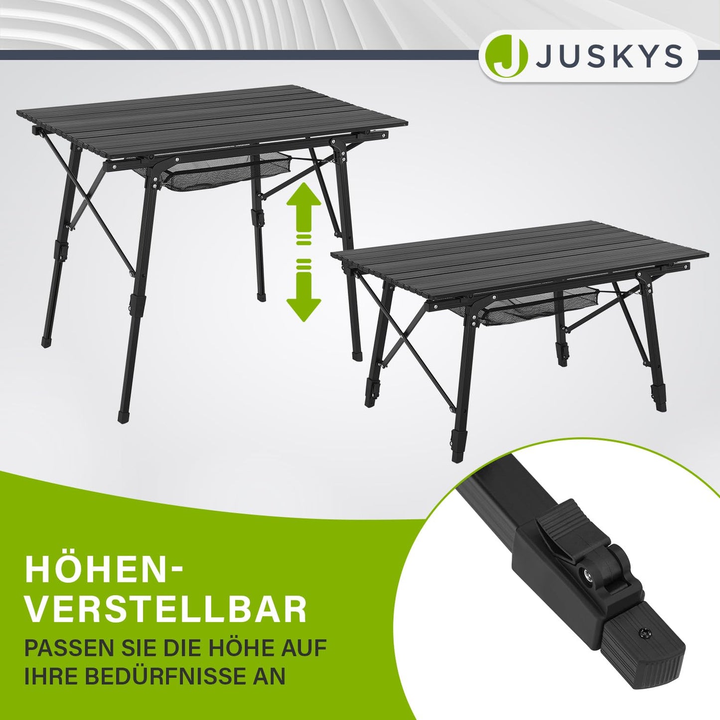 Juskys Camping Table Picco - Aluminum table 90 x 52 cm light, foldable, adjustable height - Camping, garden - Outdoor folding table - Garden table Black
