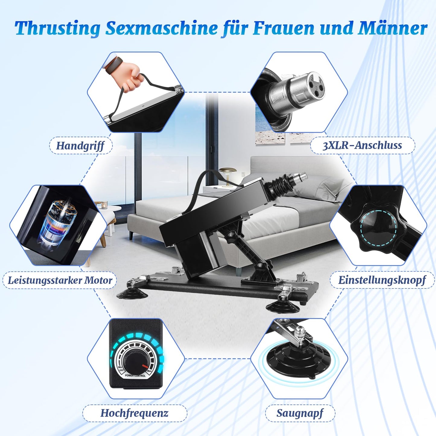 QUIWOO Sex Machine, Automatic Thrusting Love Machine for Women and Men, Sex Toy with Multi-Angle Adjustable Fucking Machine with 6 3xlr Interface Attachments, Glass Dildo.