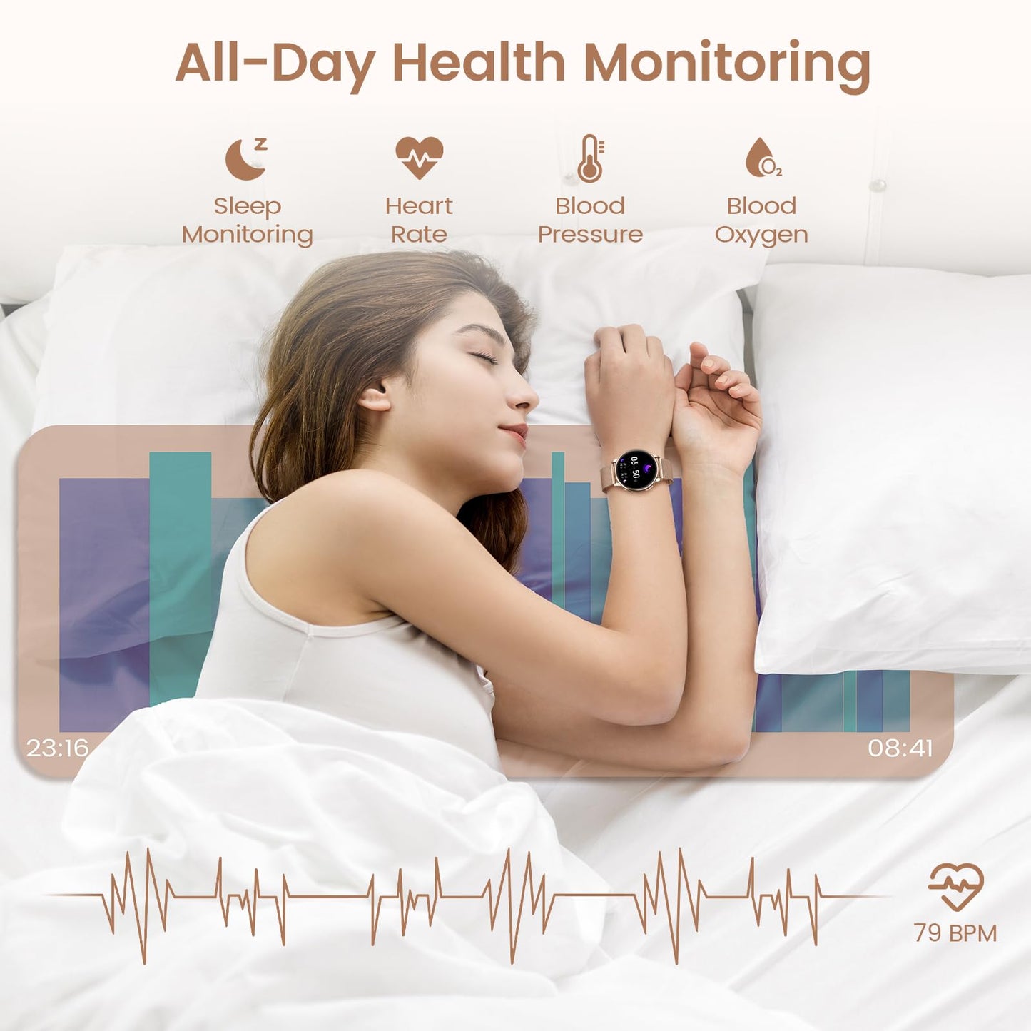 RUXINGX Women's Smartwatch with phone function 1.32" HD Full Touch Screen, watch with SpO2 heart rate monitor menstrual cycle sleep monitor step counter calories fitness tracker IP68 iOS Android Rose Gold