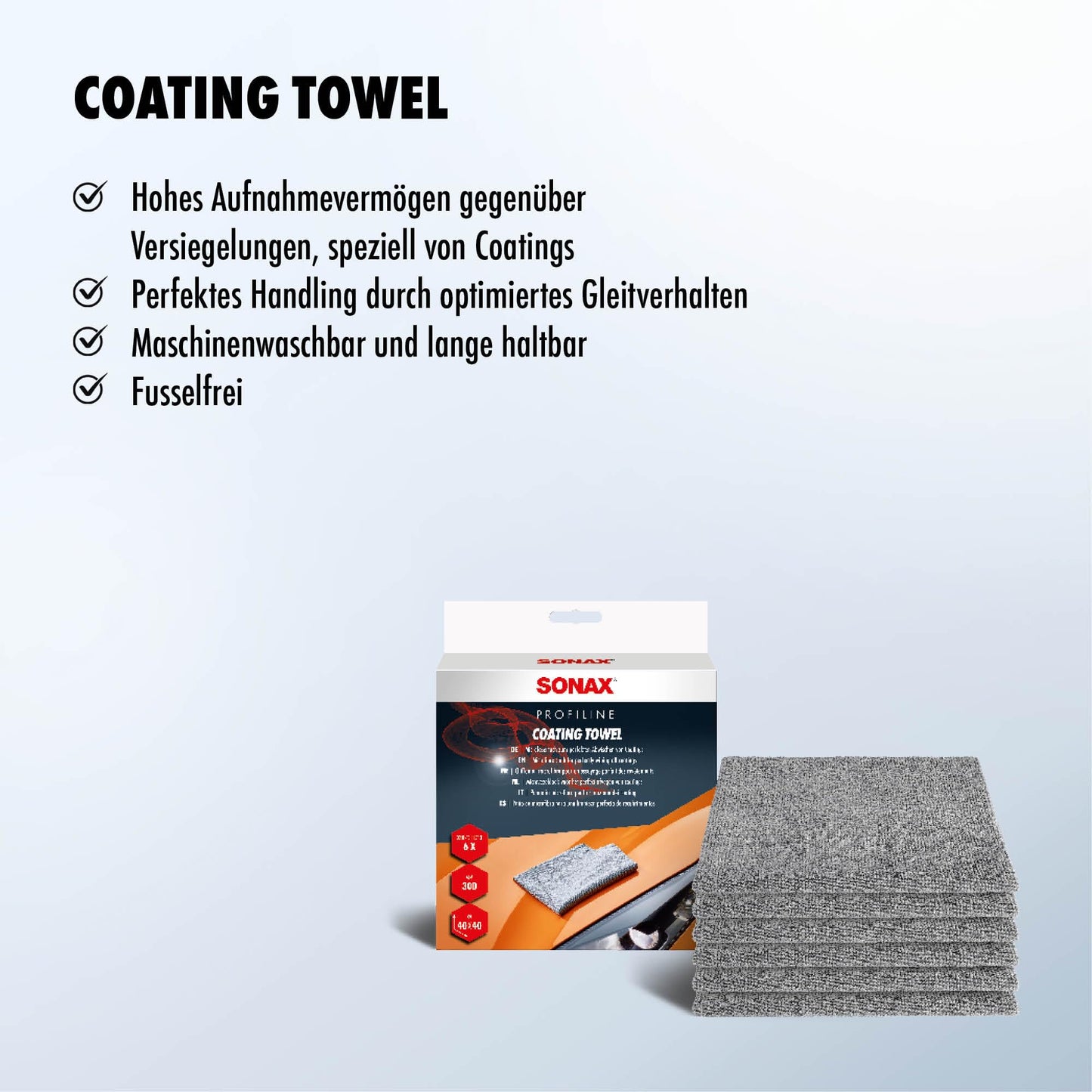 SONAX Coating Towel (6 pieces) soft microfiber cloth for gentle removal of polish or sealant residues Item No. 04511000 White
