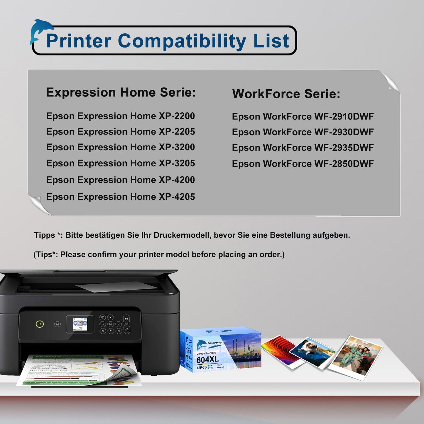 GoToners 604 XL printer cartridges are compatible with 604 604XL cartridges for Expression Home XP-2200 XP-2205 XP-3200 XP-3205 XP-4200 XP-4205, Workforce WF-2910 WF-2930 WF-2950 (12 pack).
