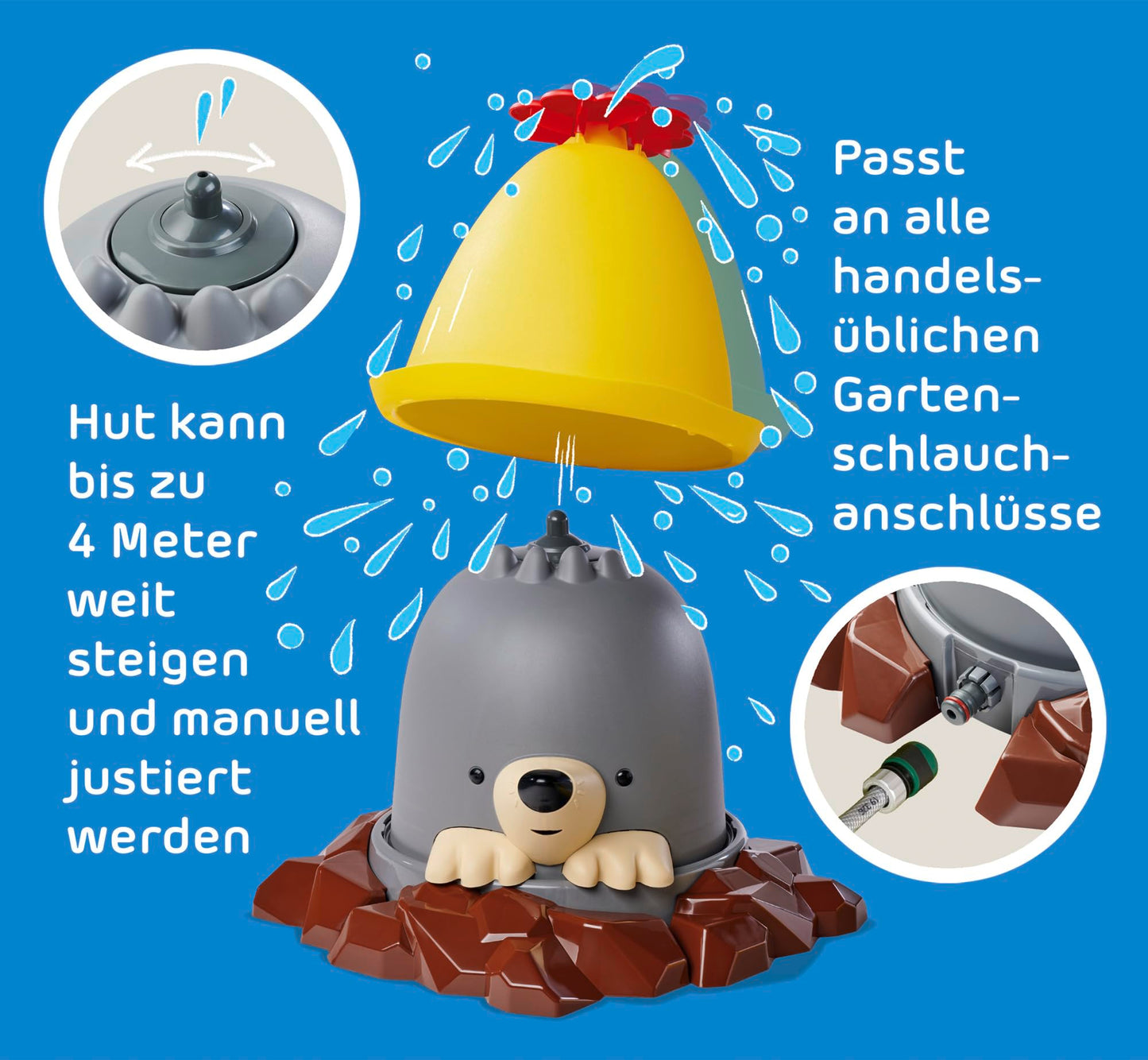 AquaPlay Mole Water Toy - mole water sprinkler for kids, water fountain up to 4 meters, fun water toy for the garden from 2 years, 39 x 39 x 33 cm.