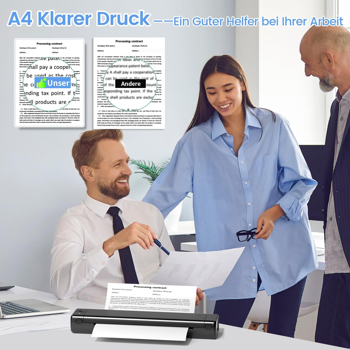 ASprink A4 Mobile Printer, M08f Bluetooth Multifunction Printer Supports A4 Thermopaper with a size of 8.27"X11.69", Thermal Printer, Compatible with Android and iOS for Phone and Laptop, M08F-BK