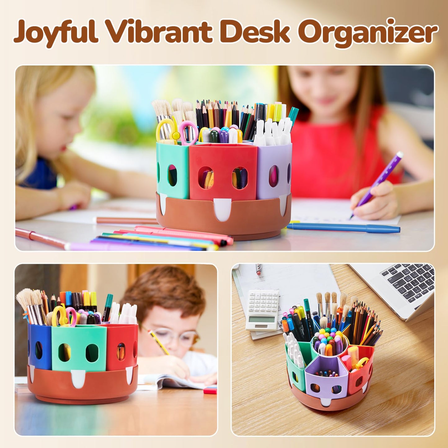 GAMENOTE Rotating Pen Holder Desk Organizer - Kids Desk Container for Tidying up and Storing, Revolving Shelf for Office Supplies School Supplies Craft Storage (Small)