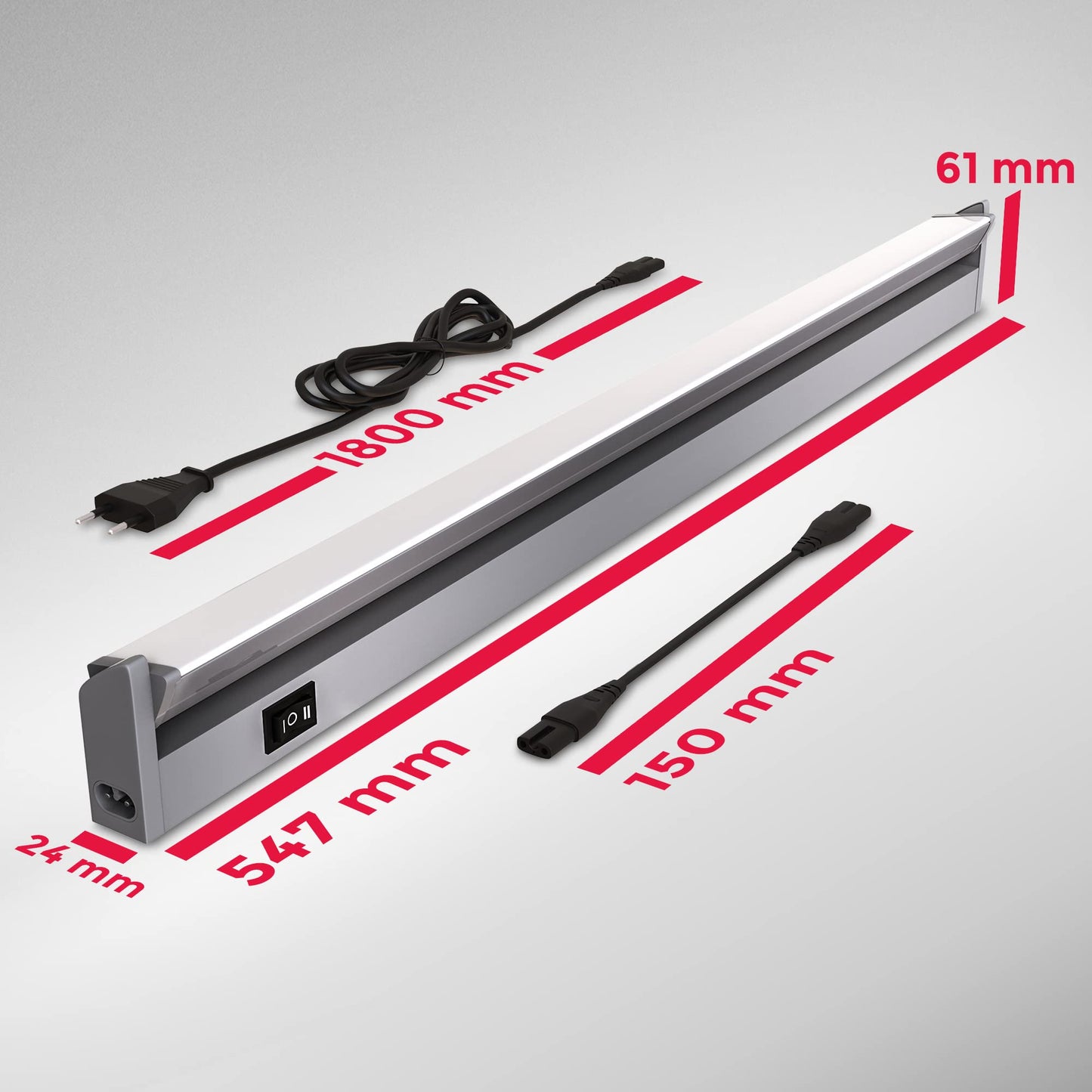 B.K.Licht - LED strip with on-off switch, neutral white light color, swiveling, under cabinet light kitchen, LED light strip kitchen, cabinet lighting, kitchen lamp, 54.7x6.1x2.4 cm, titanium-colored.