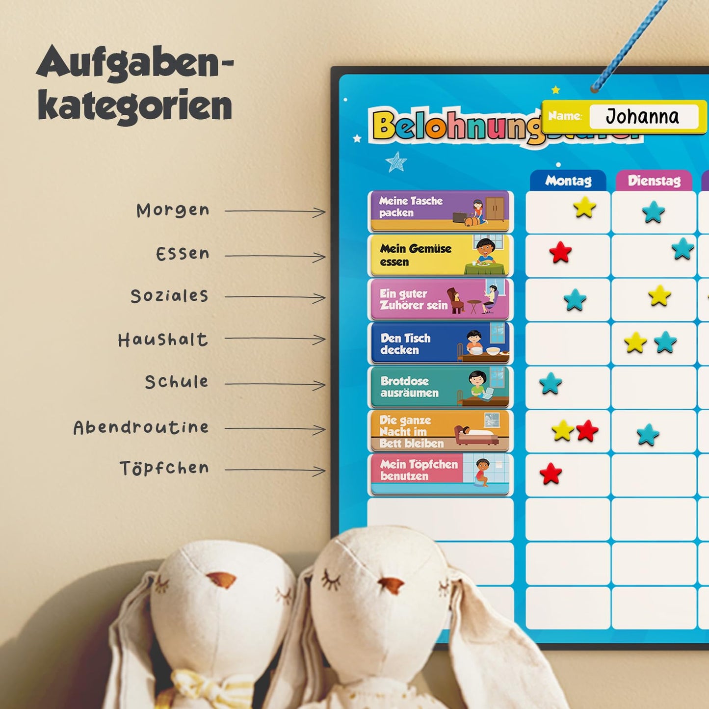 Smart Panda Reward Chart for Kids - 80+ TASKS + 380 Magnets - Reward System for Responsibility - Montessori Task Planner, Magnetic Board, Routine Weekly Planner for Kids, Ages 3-8.