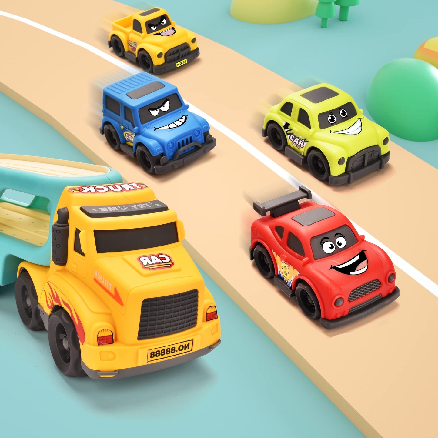Doahurry 5-In-1 Car Carrier Toy, Cartoon Car Toy for 2-Year-Olds, With Light and Music Kid's Toy for 2-Year-Olds, Cars for 2-Year-Olds, Tractor Toy for 2-Year-Old Boys Girls Gift