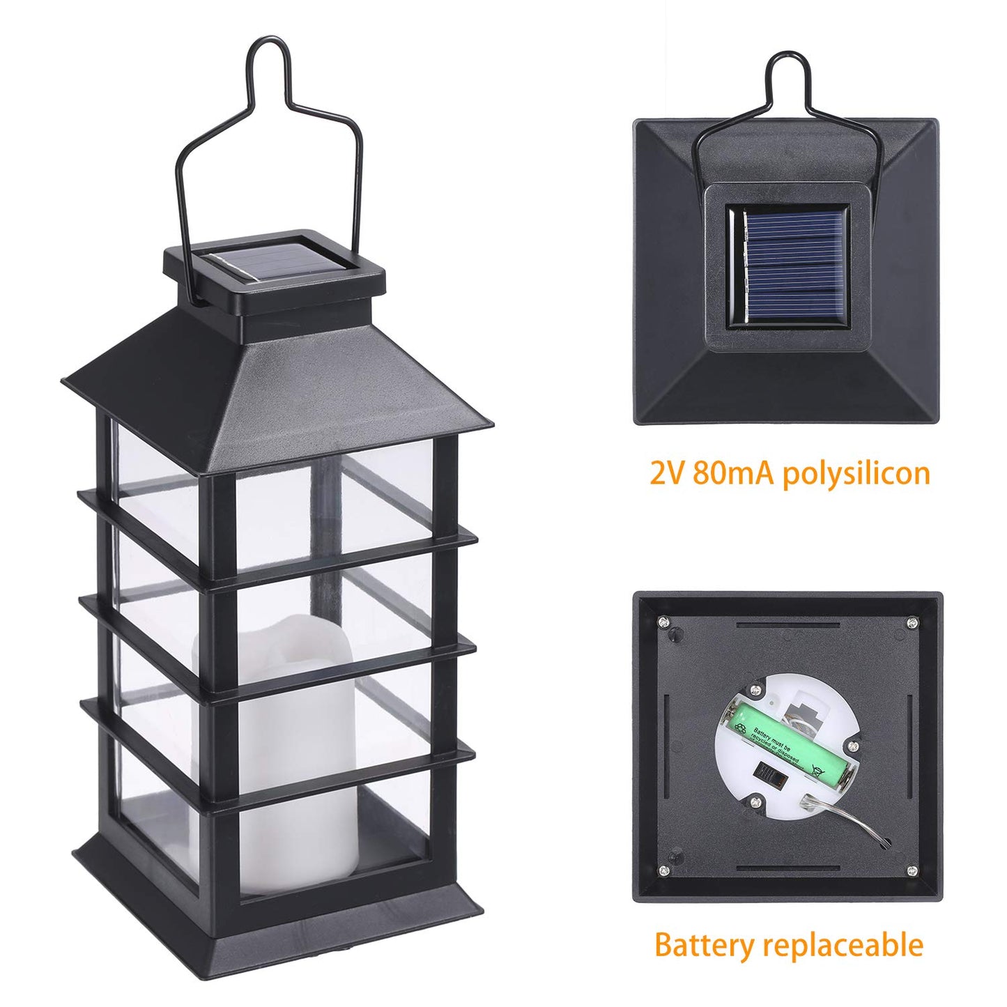 Solar lantern, Tomshine 2-pack solar lantern with candle light effect solar lamp for outdoor hanging decorative lighting for garden.