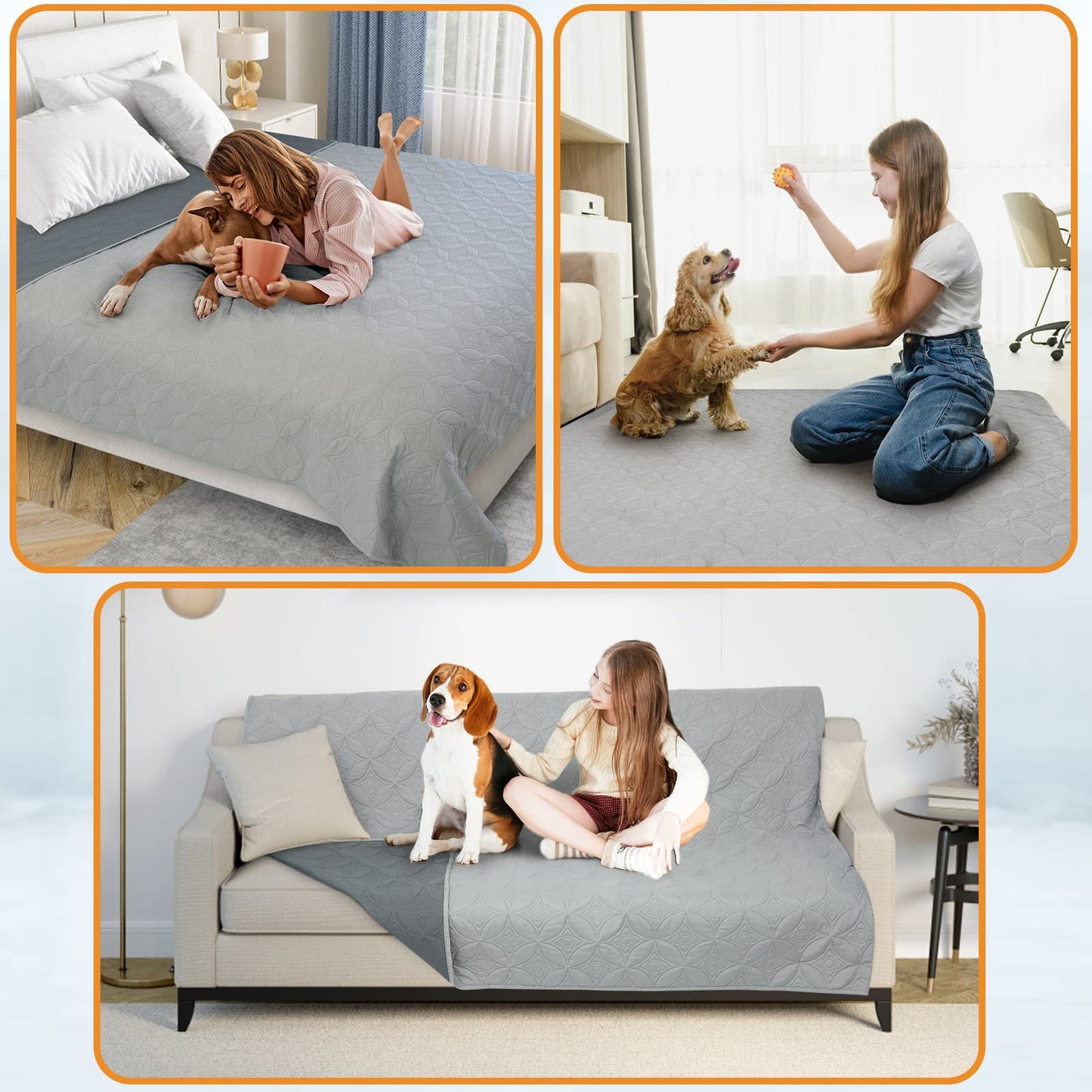 PICK FOR LIFE water-resistant dog blanket, 208x208cm. Reversible pet blanket for large and small dogs. Protects bed, sofa, car.