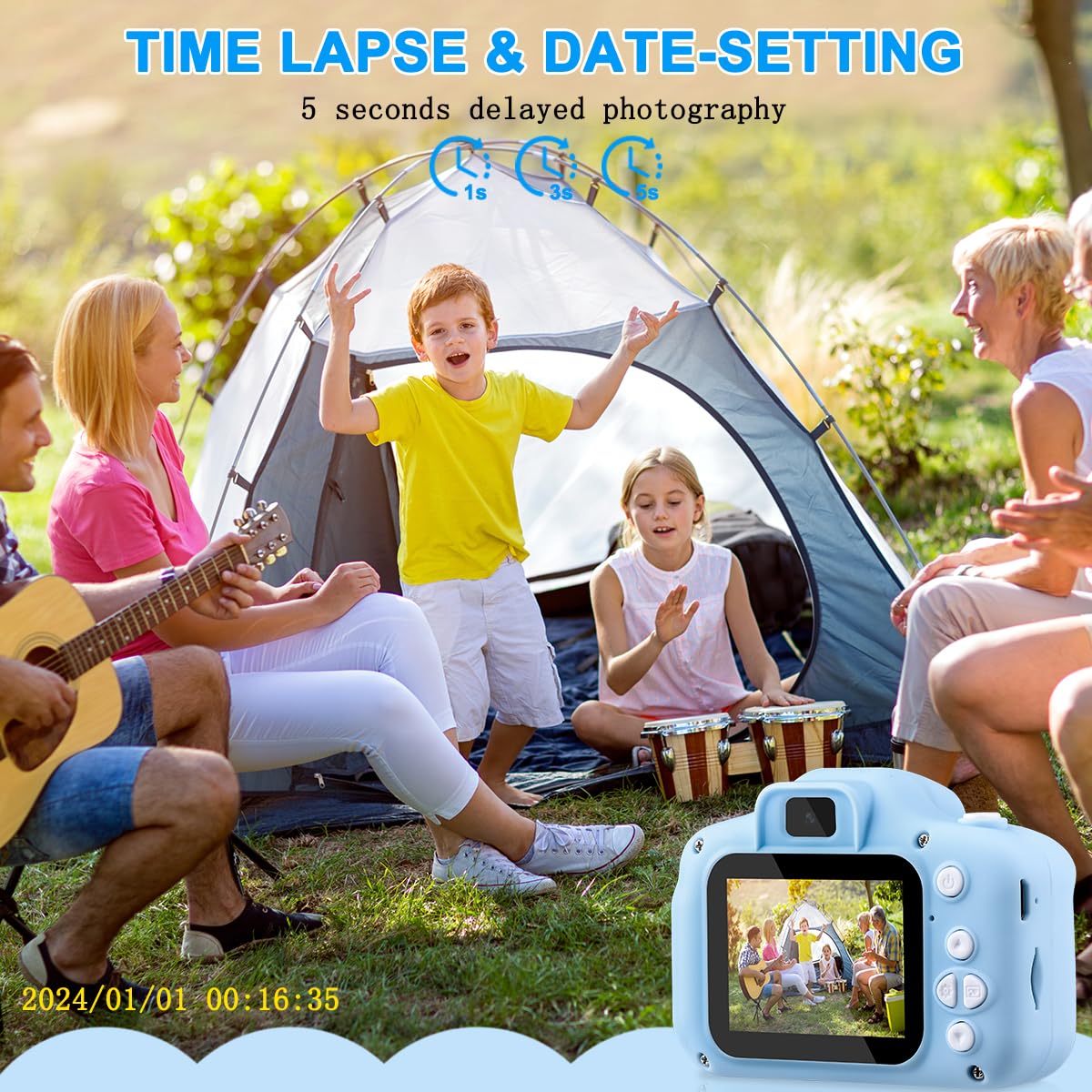 GREPRO kids Camera, 2.0” Display Digital Camera Gifts for 3 4 5 6 8 7 9 Year Old Boys and Girls, 1080P HD Anti-Drop Children's Camera for Christmas Toy Blue