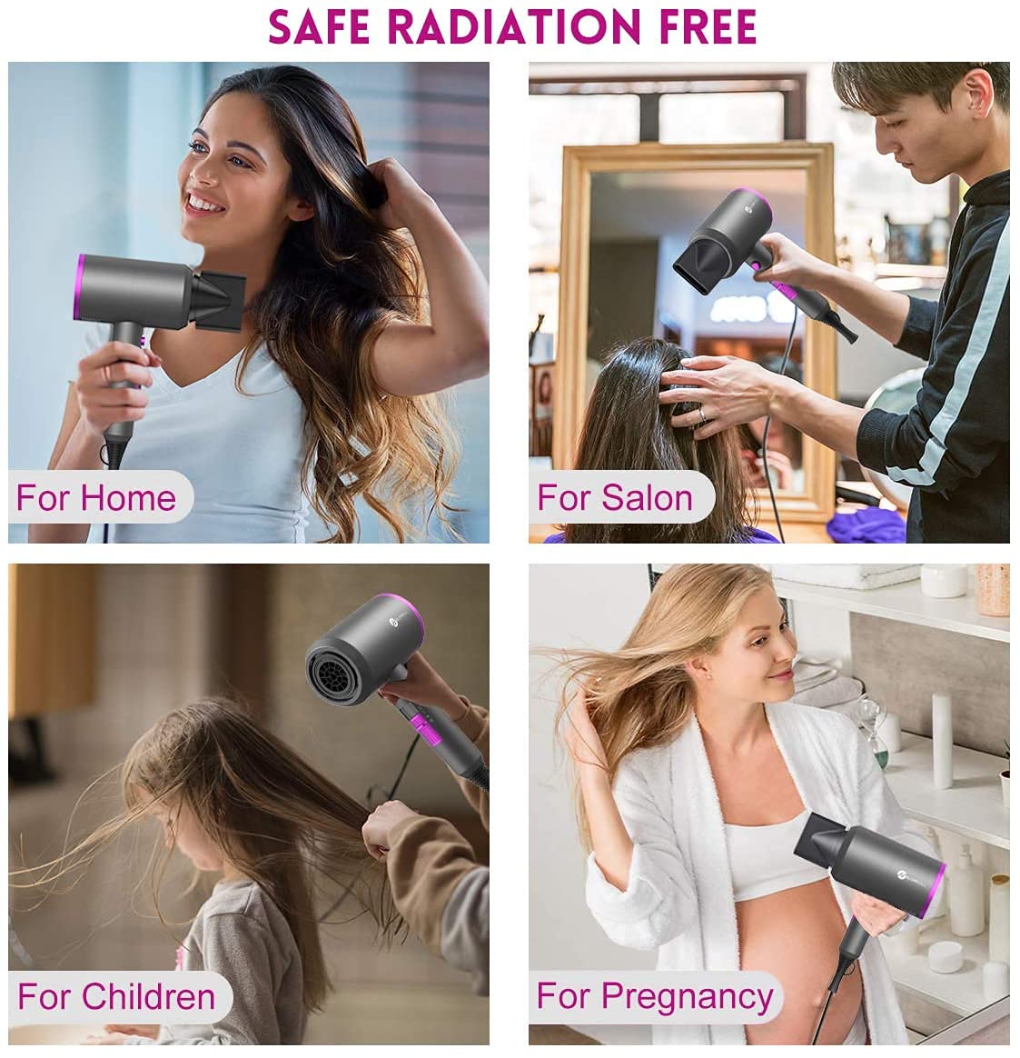 Ions Hair Dryer AC Motor 1800W, slopehill Quick Dry Hair Dryer, Salon Hairdryer with Hot/Cold Button, 3 Dryer Concentrators and Diffuser, 3 Heat Settings, 2 Speeds (Purple)
