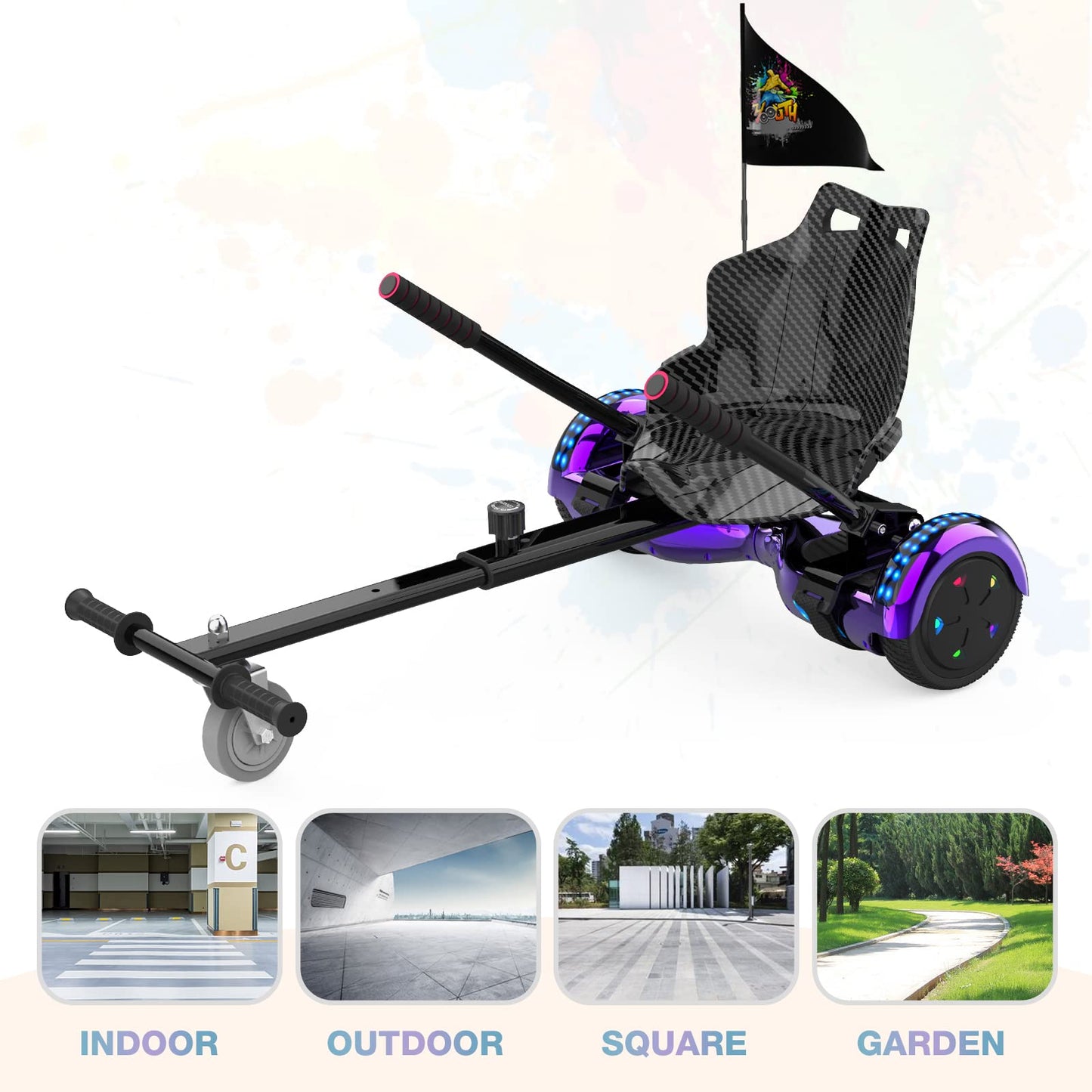 RCB Hoverboard with Seat and Hoverkart Set 6.5 inch hoverboards for kids, Hoverboards with Bluetooth and LED lights, Go-Kart Solid Seat, Gift for Kids