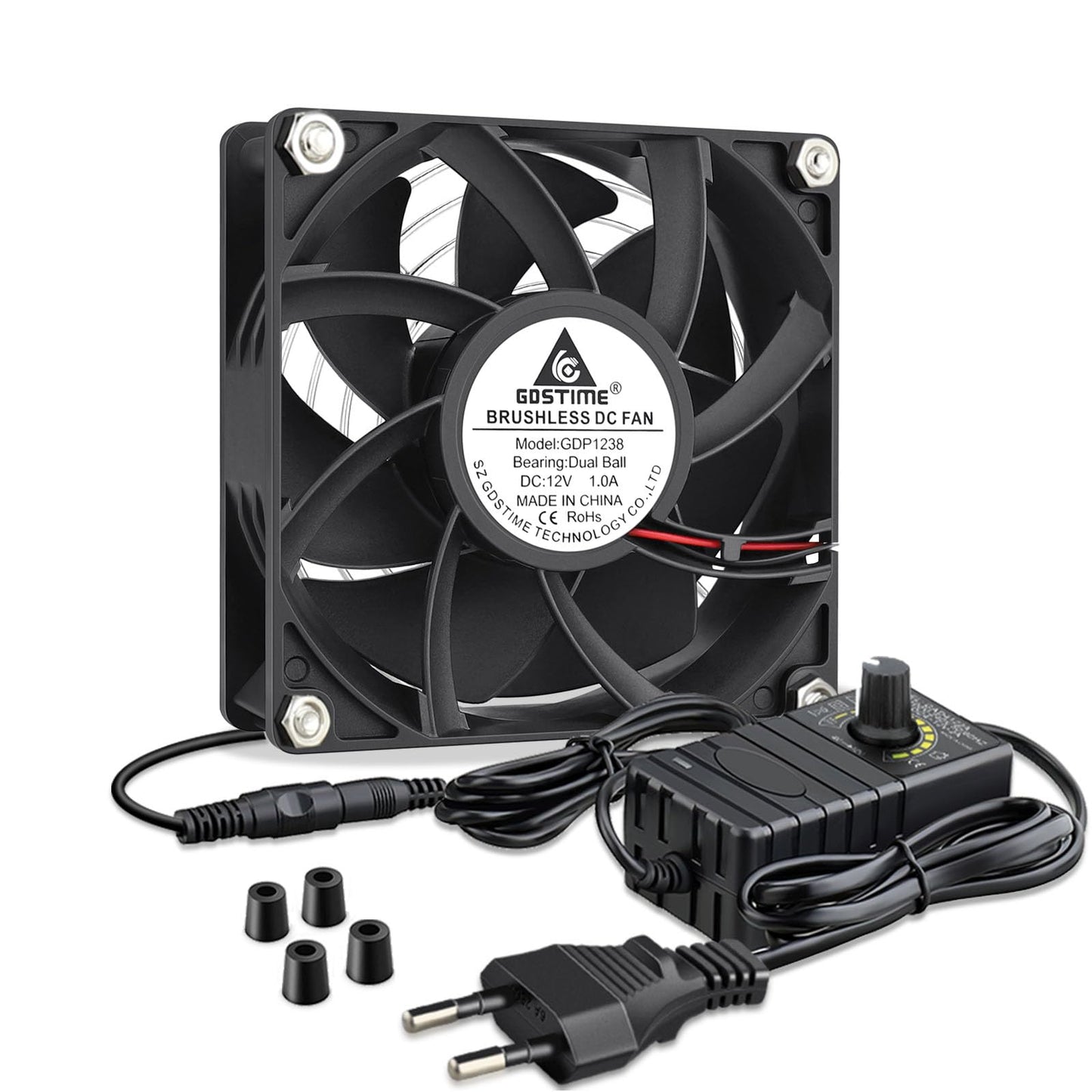 GDSTIME fan 230V 120mm fan 220v 120x120x38 double ball bearing DC 4V-12V adjustable speed for PC cabinet server grow tent laser cutter cooling ventilation
