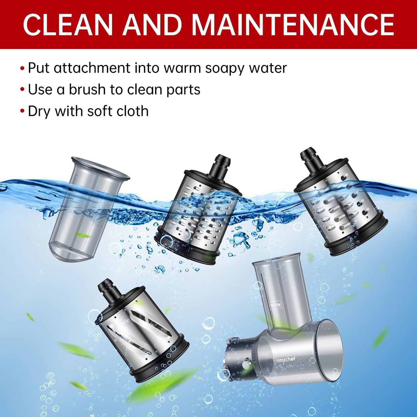 AMZCHEF Slow Juicer Accessory - 3 Stainless Steel 304 Drum Grater Attachments - For ZM1501 & GM3001 - Multifunctional & Safe - Easy to Clean, P-001