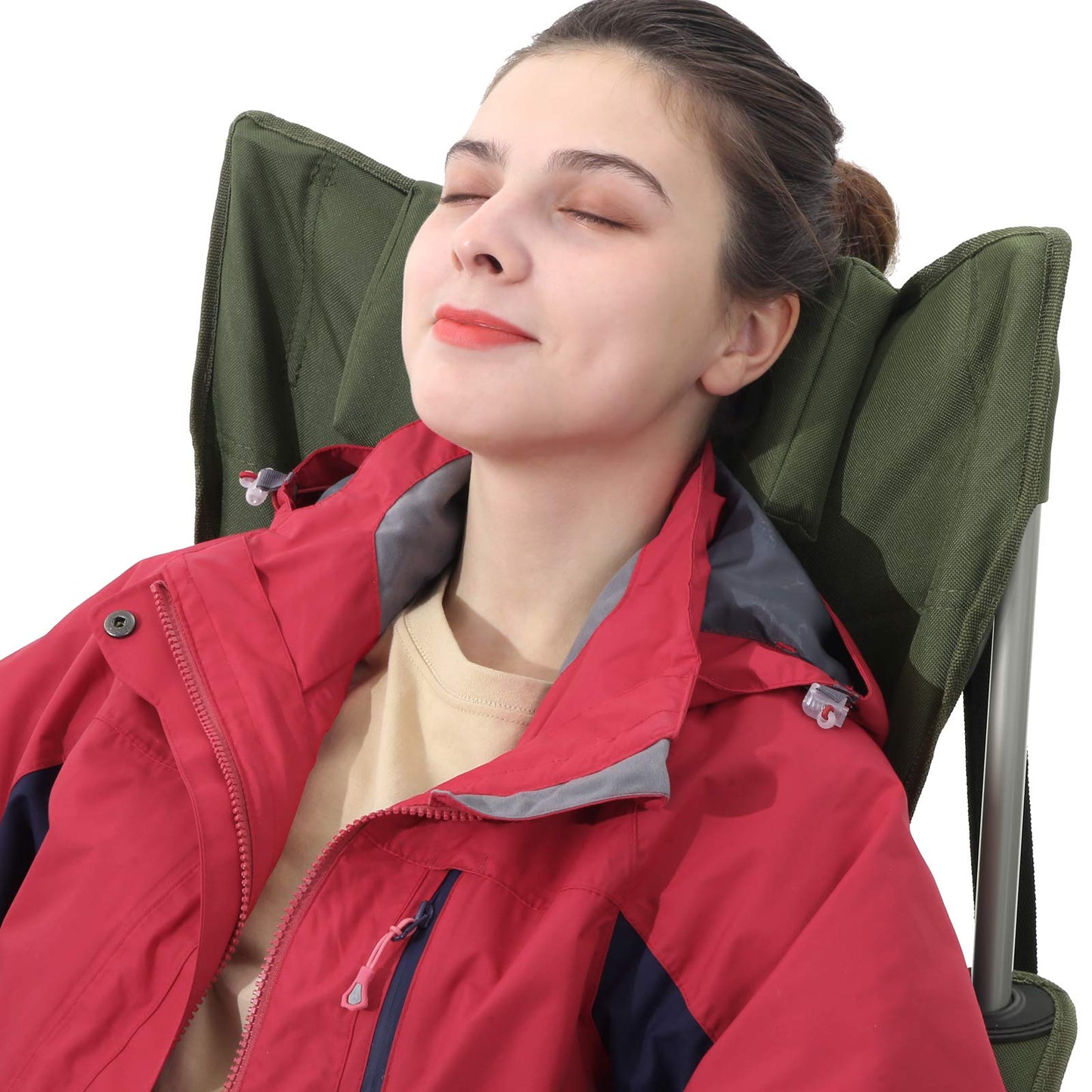 SONGMICS Camping Chair, Set of 2, Folding Chair, Outdoor Chair with Armrests, Headrest, and Drink Holders, Metal Frame, Supports up to 150 kg, Green GCB09AG02.