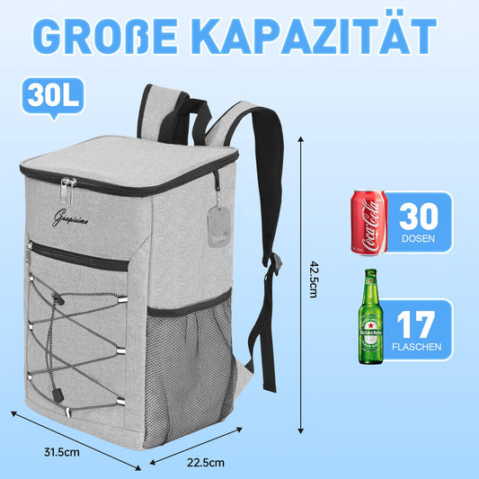 Beautiful 30L cooler backpack picnic backpack cooler bag large insulated cooler bag for picnic/beach/BBQs/camping/trips (gray)
