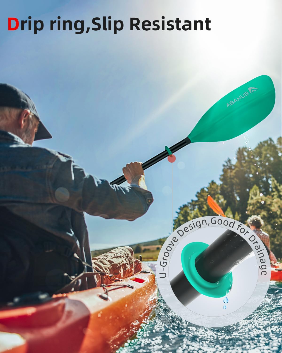 Abahub kayak paddle adjustable 230cm to 250cm 3-piece double paddle floating kayak paddle boat rudder canoe paddle for kayaking aluminum shaft plastic blades mint green