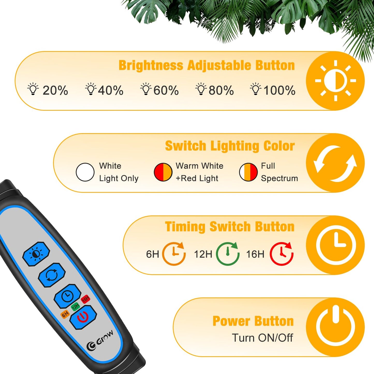 Wolezek LED Full Spectrum Plant Lamp, 5 Head 100 LEDs Plant Light with Stand, Growth Lamp for Plants with 6/12/16H Timer, 3 Color Modes and 5 Dimmable Levels, Grow Light, Indoor Plants