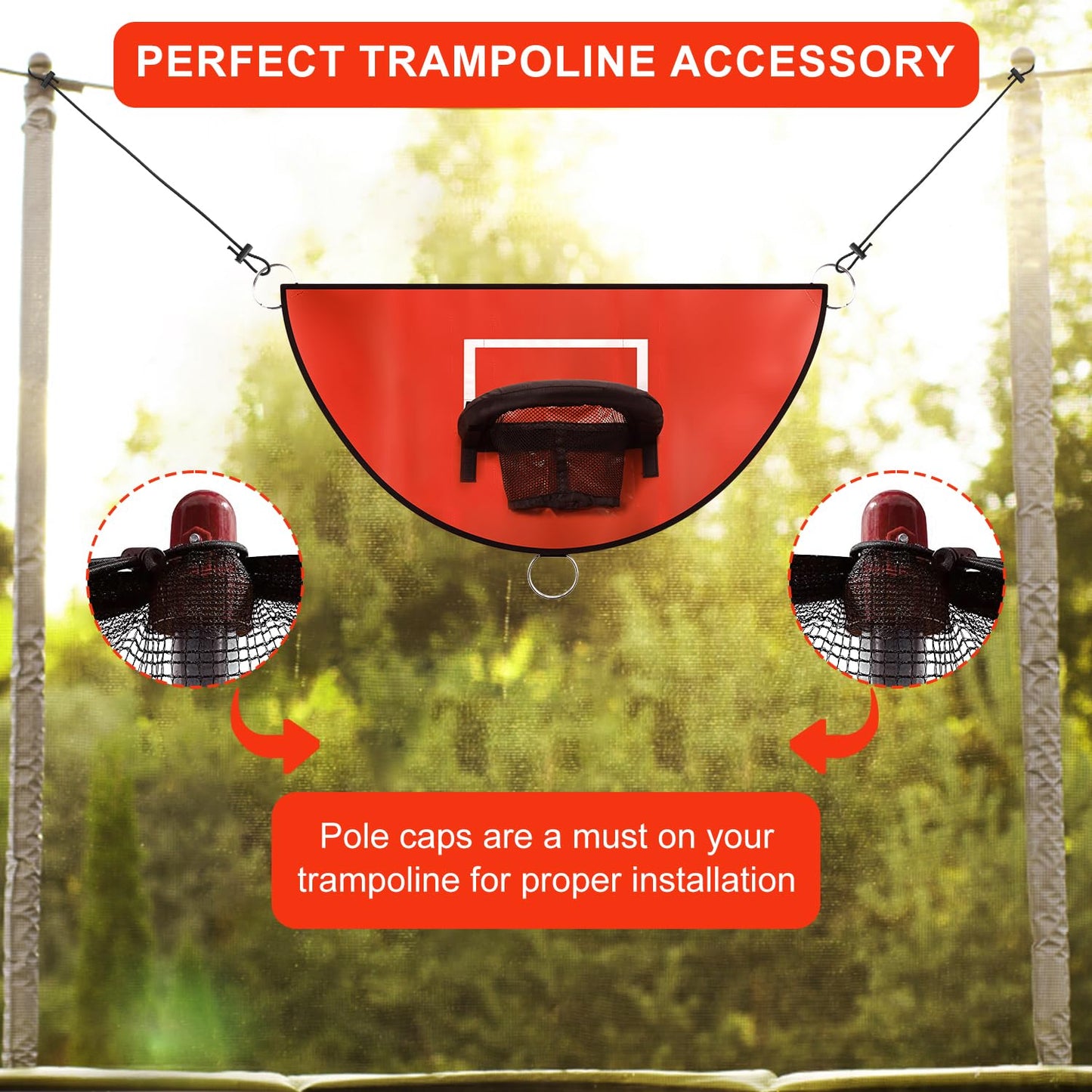 Trampoline basketball hoop, tearaway rim for dunking Trampoline basketball attachment with mini basketballs Trampoline accessory for kids, adults for indoor and outdoor use (Red)