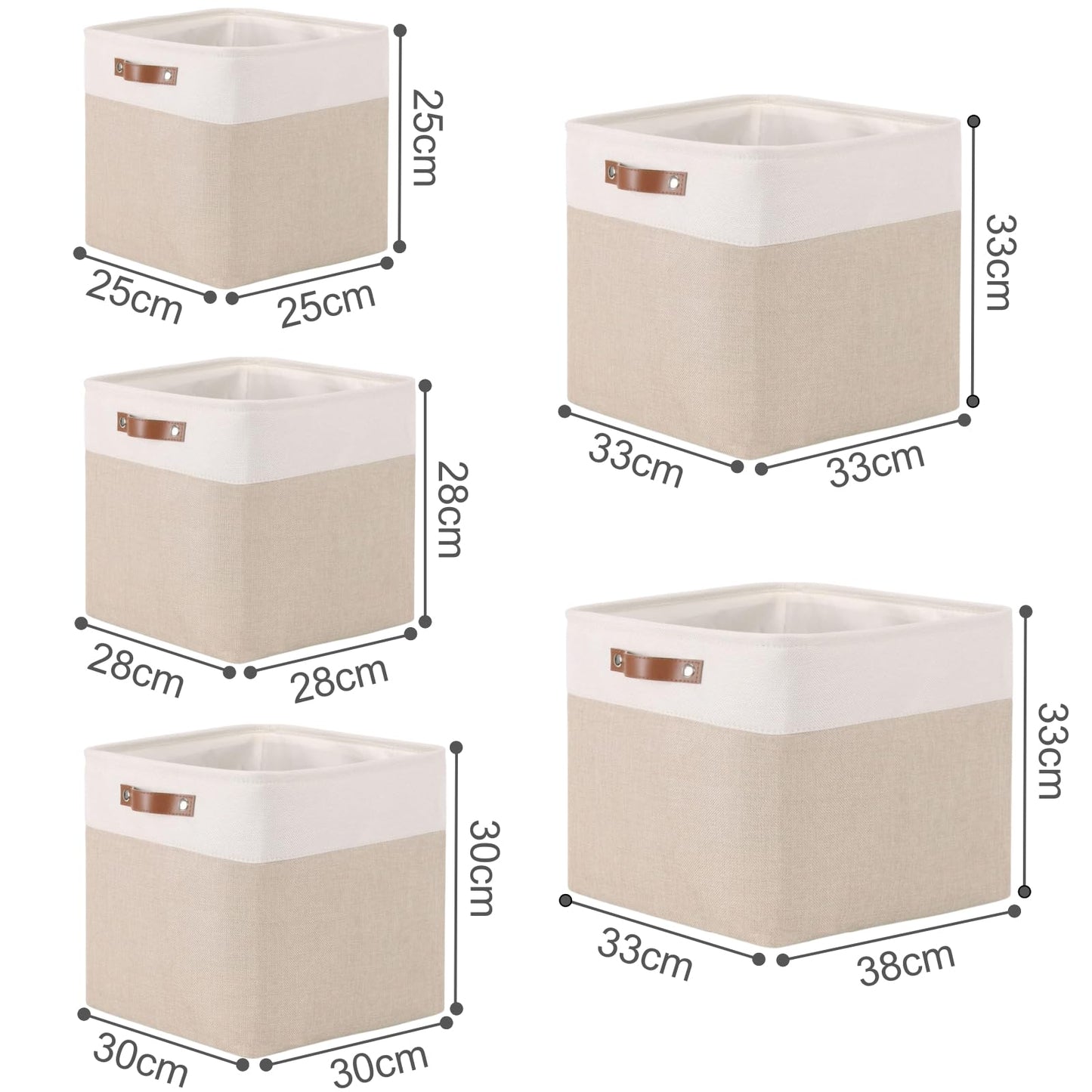 Mangata fabric storage cube 4-pack, 30x30x30cm storage basket for bedroom, craft room, kids room ▏ Light Khaki&White