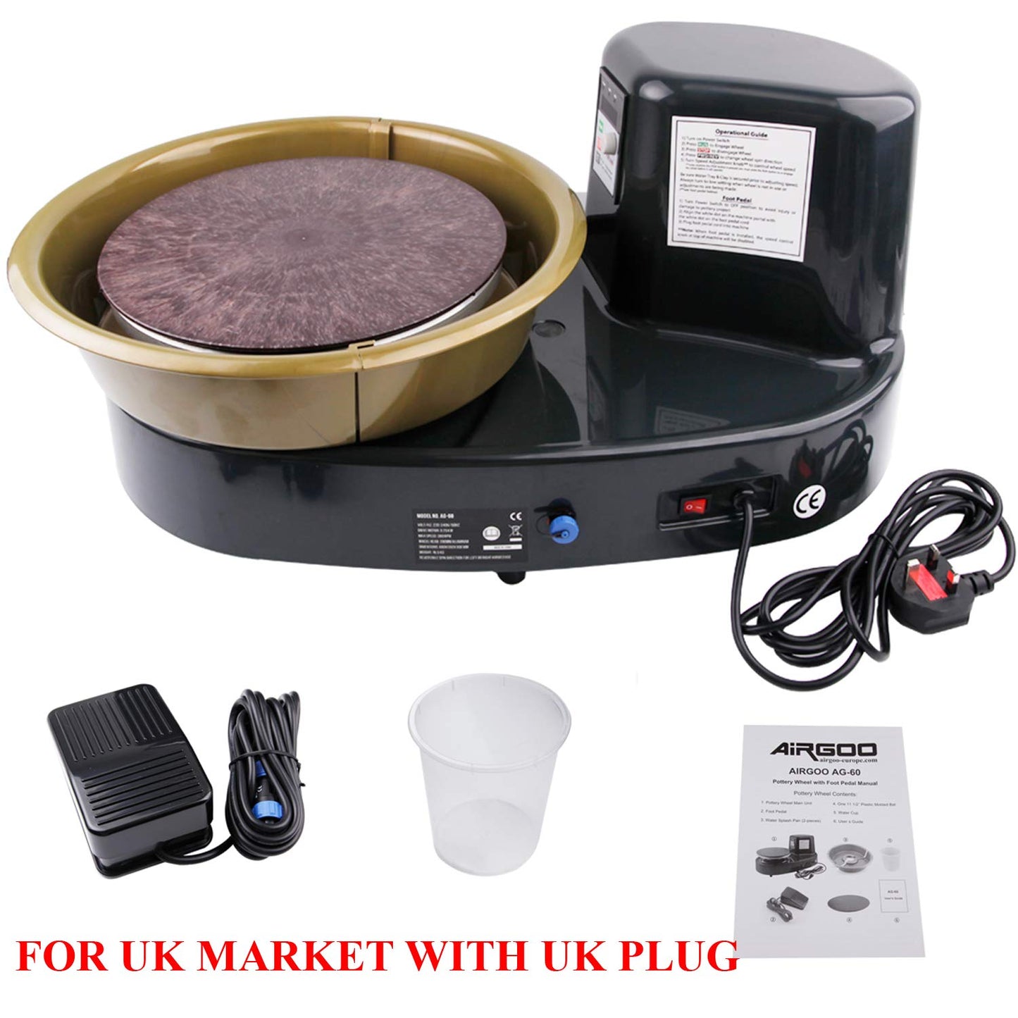 Airgoo Pottery Wheel Ceramics Clay Machine AG-60 250W Electric Machine with Independent Pedal DIY Ceramic Form Tool Ceramic Wheel Machine