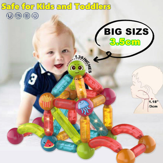 BINZKBB Magnetic Building Blocks Construction Set, Large 52 Piece Magnets Educational Creative 3D Building Toy for Kids Gift from 3 4 5 6 Years Old Boys Girls.