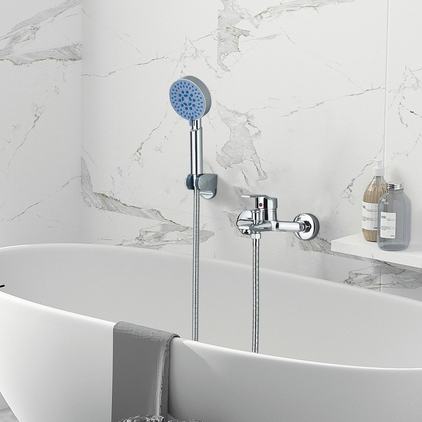 fyheast bathtub faucet with hand shower bathtub fittings set with 5 functions brass shower faucet water tap bathtub set with shower head and 1.5m hose for bathtub and bathroom chrome