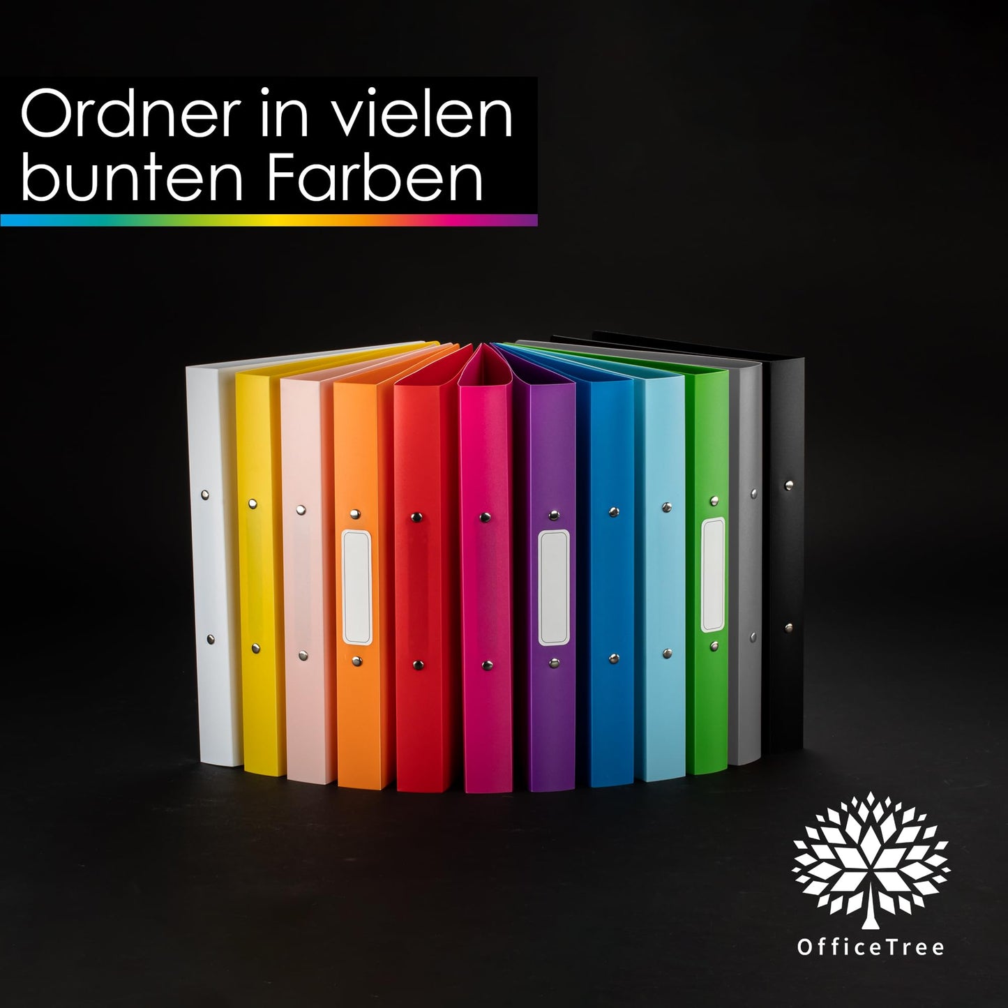 OfficeTree 12x Ring Binder Set - 12 Colors - 2-Ring Mechanism - A4 Ring Binder Back width 3.5cm - Ring Folders made of durable plastic - Slim Ring Binder with Sticker - Folder
