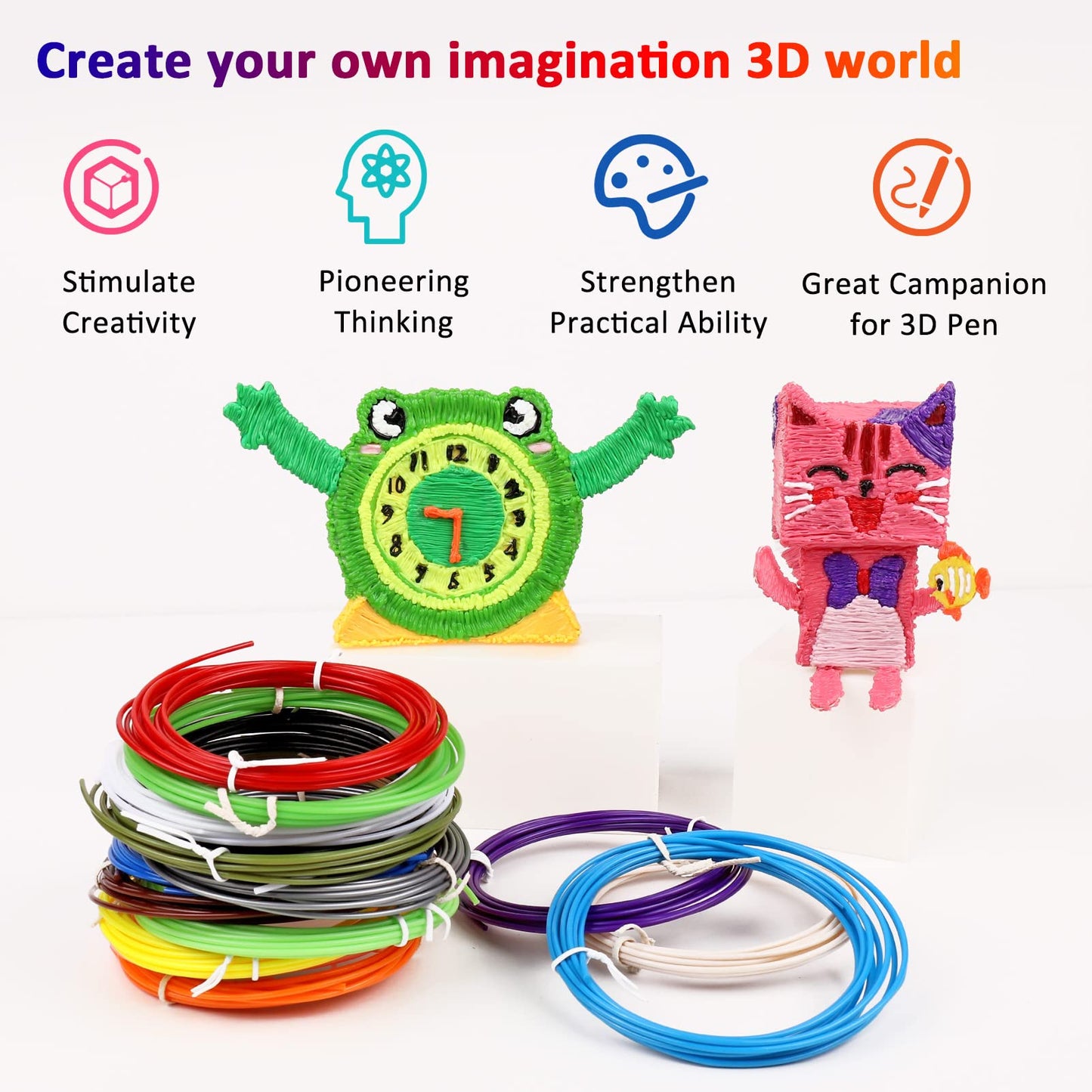 Dikale 3D Printing Pen Filament PLA 1.75mm - 16 Full Colors Set with 6m per color (96m Total) - 250 eBook stencils - Colorful package for creative projects