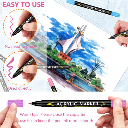 48 Acrylic Paint Pens for Rocks Waterproof, Acrylic Marker Color Marker for Glass Stone Wood Ceramic, Dual Tip Acrylic Pens with Fine and Brush Tip for Adults Kids