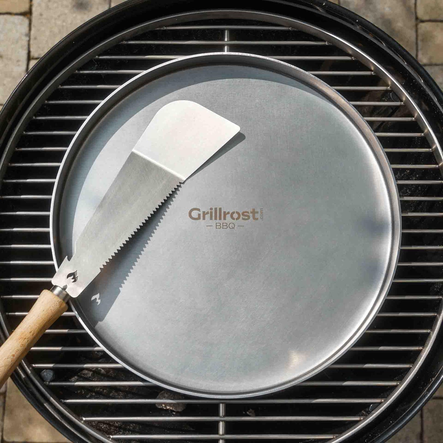 Stainless steel grill plate - Plancha Round 40cm - Solid stainless steel for charcoal and gas grills