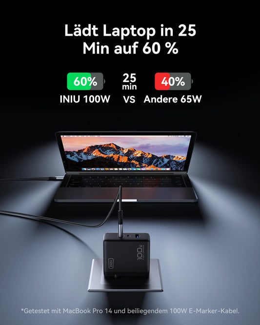 INIU 100W USB C Charger, Laptop Fast Charger with USB C Cable, GaN 3-Port Multiple Wall Charger for MacBook Air Pro, iPad, iPhone 17 16 15 Pro Max, Samsung Galaxy S25 S24 Ultra, Pixel, Switch 2, etc.