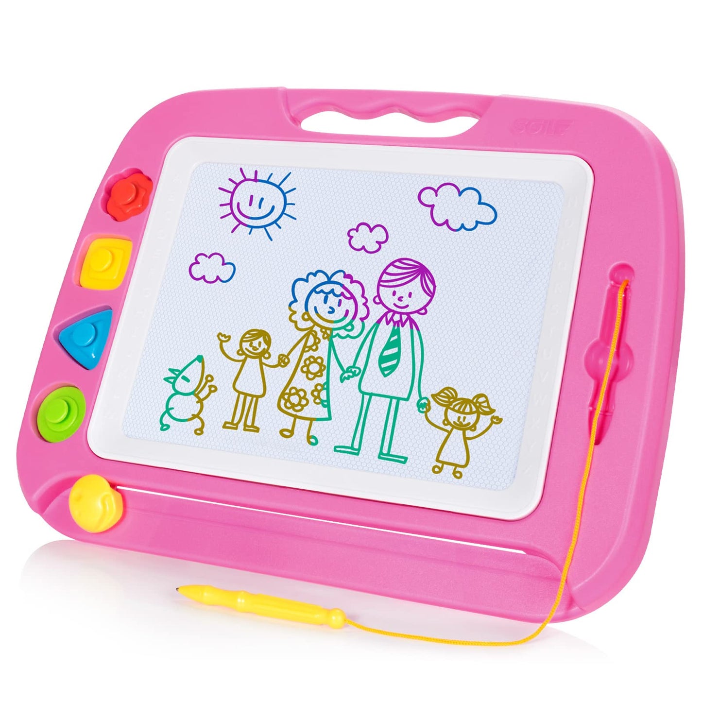 SGILE Large Magnetic Drawing Board Magic Doodle Board, 42x32cm Sketch Pad Magic Drawing Board Painting Board with 4 Shape Stamps for Kids Ages 3+ Gift, Pink