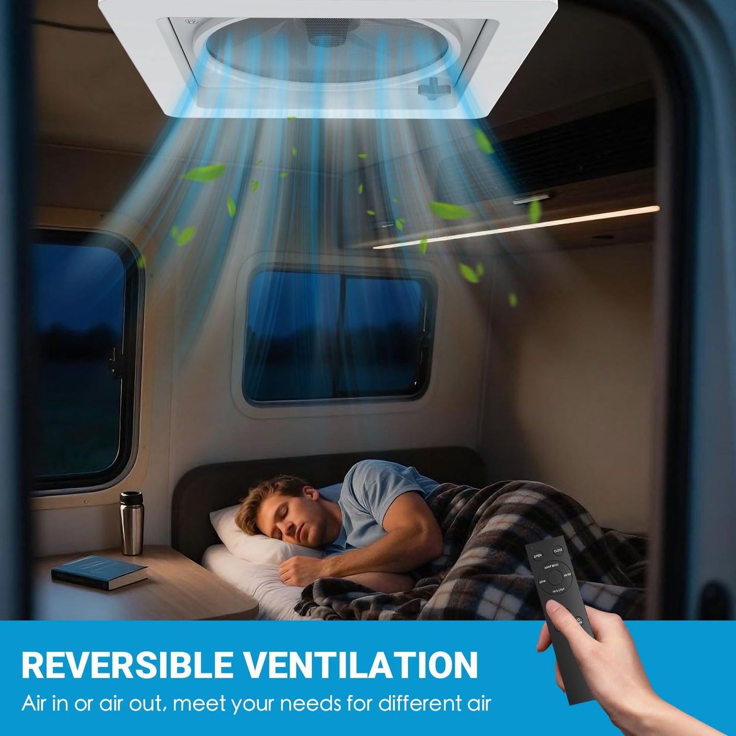 2012 Max Air Ventilation for RV Roof Fan Roof Vent Reversible Exhaust Fan, extremely quiet continuous ventilation RV 12V Remote, with 14" semi-transparent UV-resistant cover