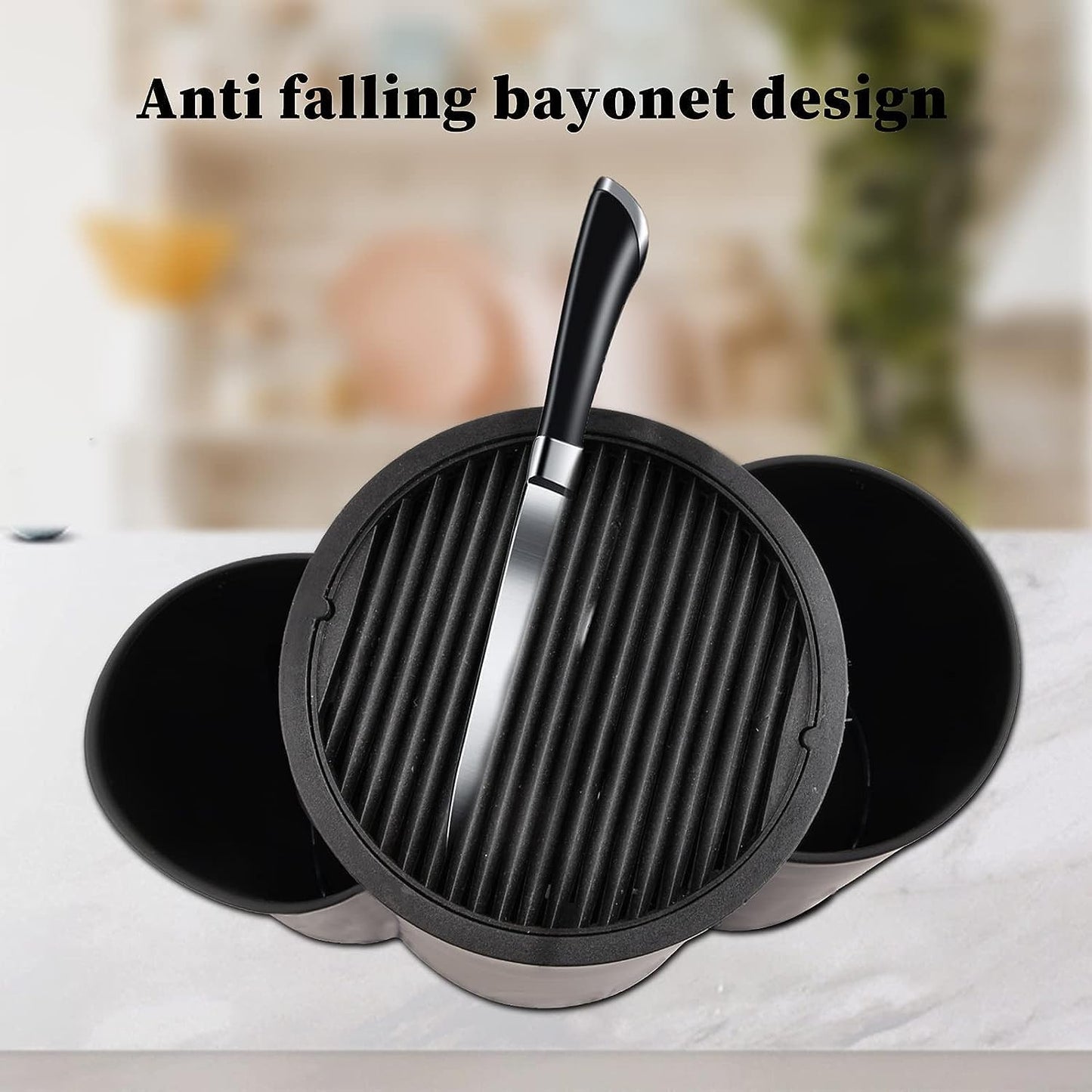 3-slot knife block without knives, universal round knife block holder unfilled with utensil holder, empty knife block holds 12 8-inch knives, suitable for all kitchen knives.